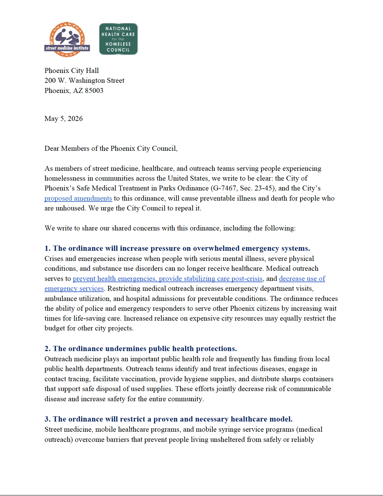 Individual Letter Opposing Phoenix Ordinance